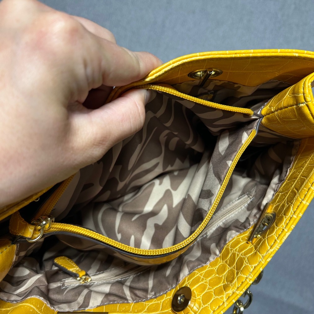 Anne Klein Shoulder Bag Womens Medium Yellow Faux Croc Chain Strap Tote - Picture 10 of 11